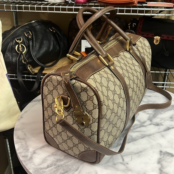 Vintage Gucci | GG Monogram Weekender Duffle Boston Bag w/ Built-In Lock - Picture 3 of 17